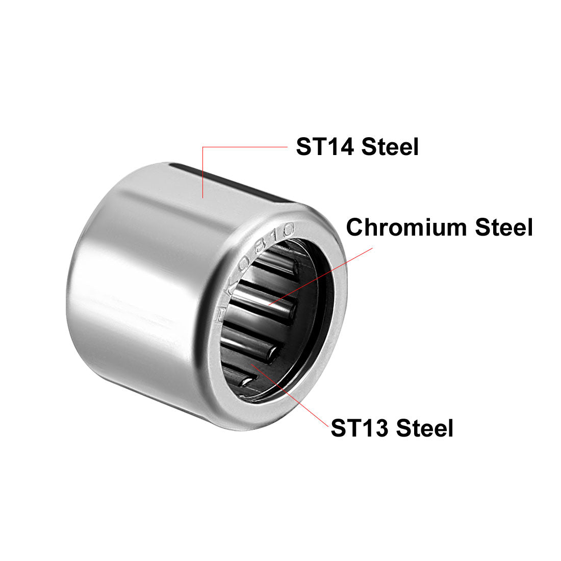 uxcell Uxcell HK Series Needle Roller Bearings, Stamping Steel Drawn Cup Metric