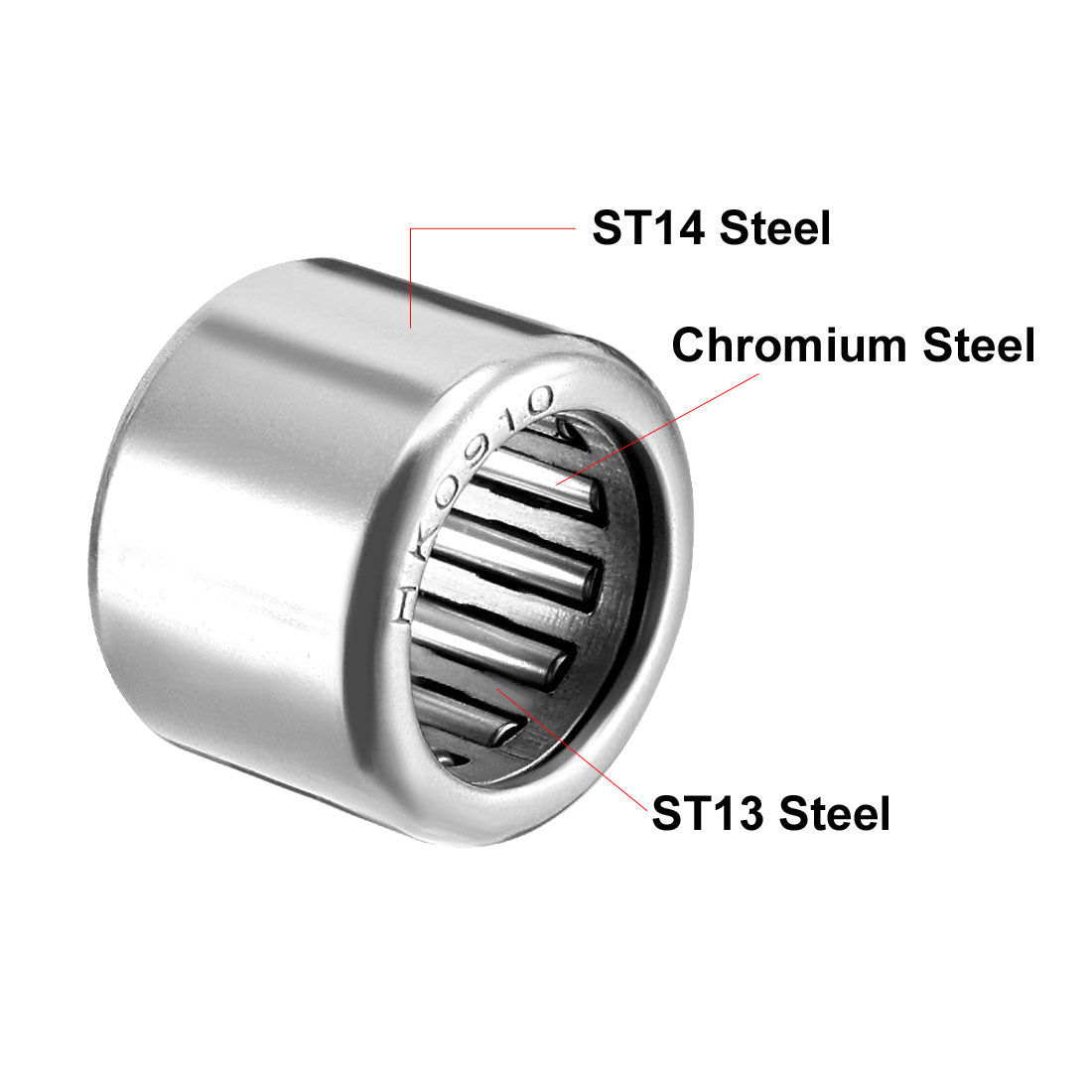 uxcell Uxcell HK Series Needle Roller Bearings, Stamping Steel Drawn Cup Metric