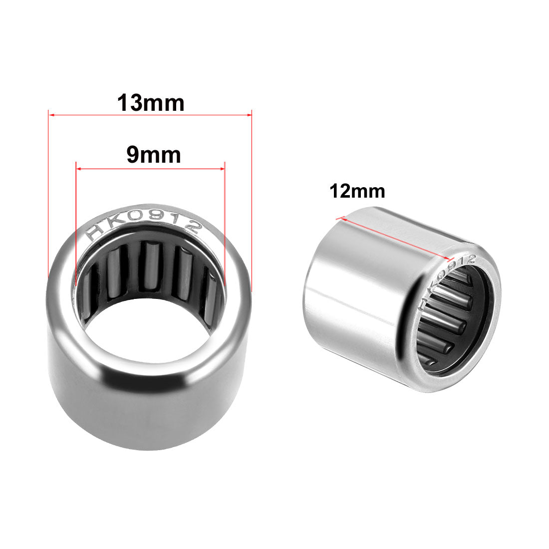 uxcell Uxcell HK Series Needle Roller Bearings, Stamping Steel Drawn Cup Metric