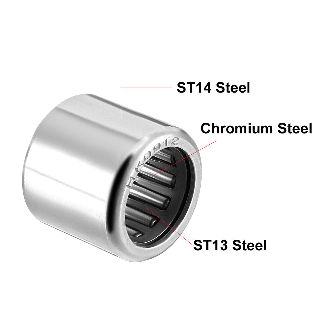 uxcell Uxcell HK Series Needle Roller Bearings, Stamping Steel Drawn Cup Metric