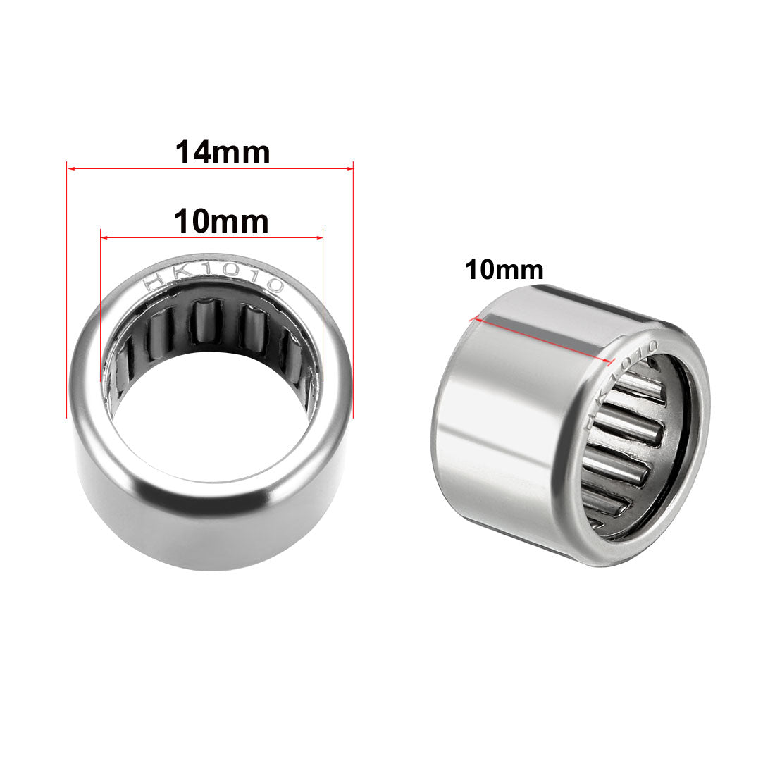 uxcell Uxcell HK Series Needle Roller Bearings, Stamping Steel Drawn Cup Metric