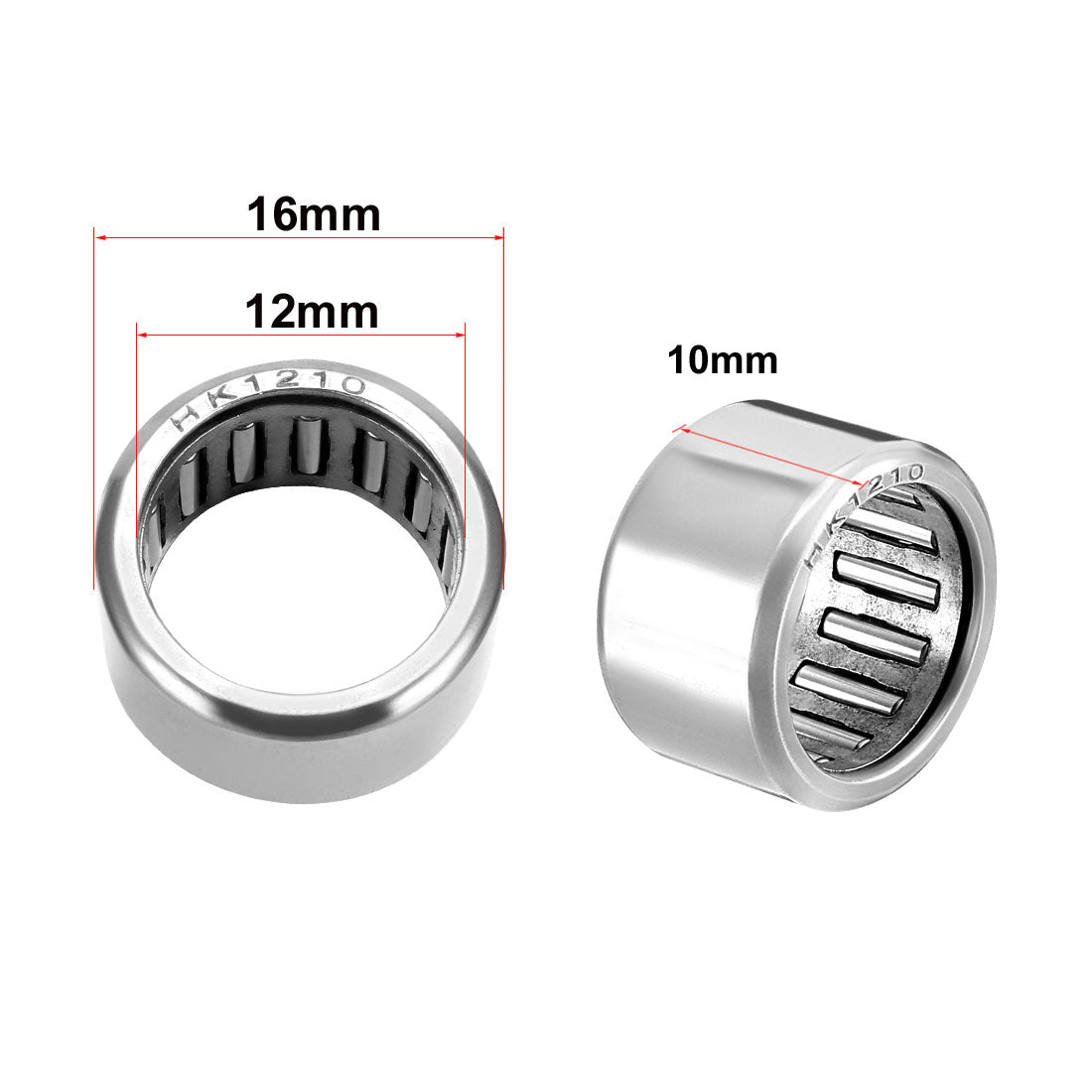 uxcell Uxcell HK Series Needle Roller Bearings, Stamping Steel Drawn Cup Metric