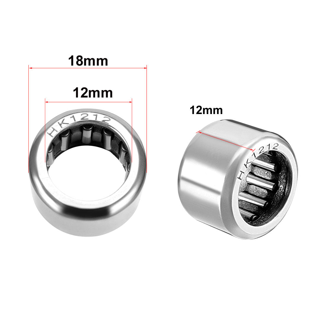 uxcell Uxcell HK Series Needle Roller Bearings, Stamping Steel Drawn Cup Metric