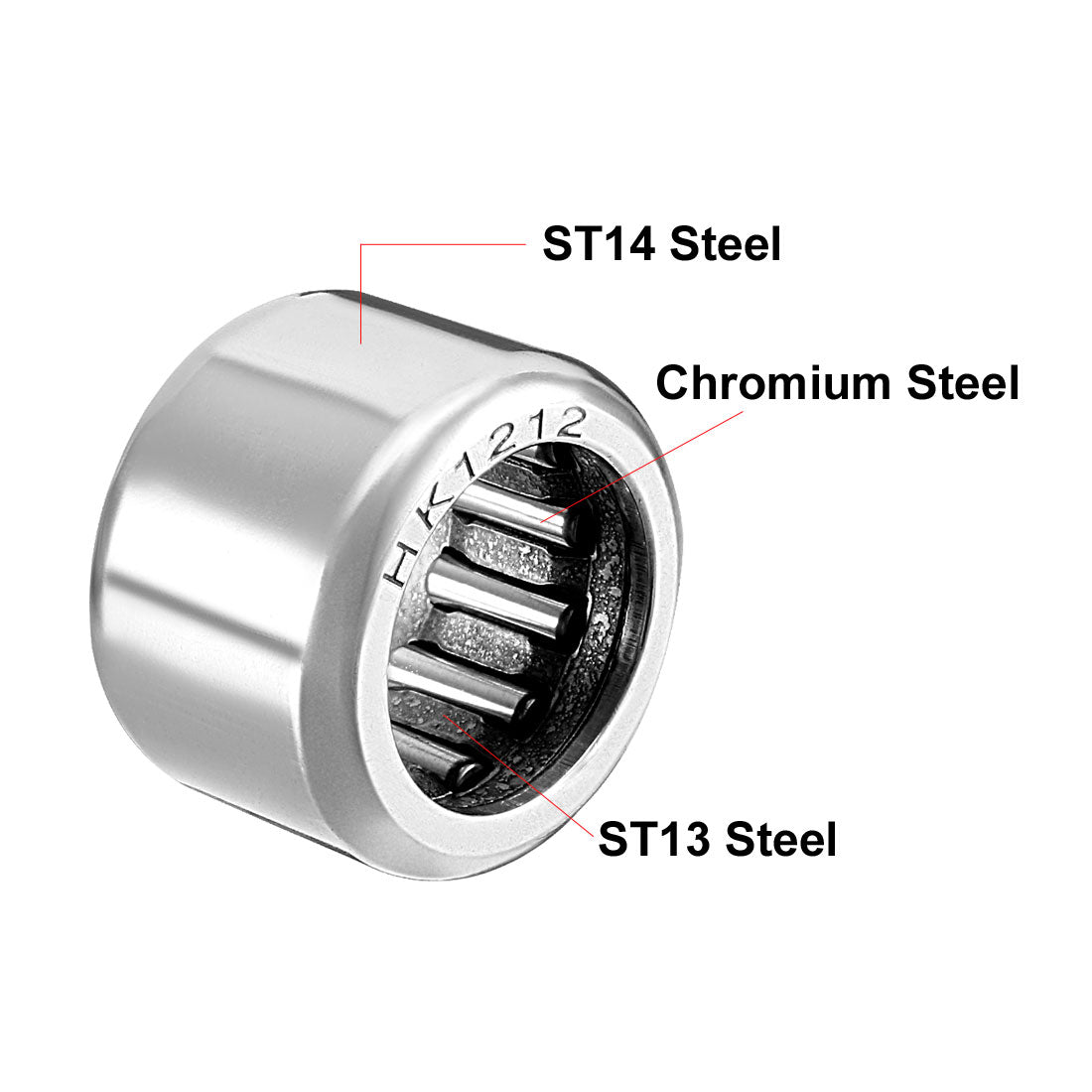 uxcell Uxcell HK Series Needle Roller Bearings, Stamping Steel Drawn Cup Metric