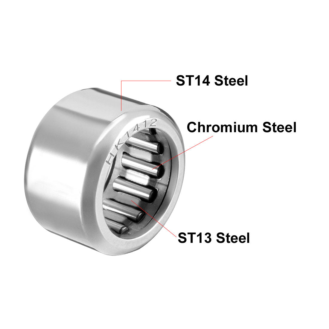 uxcell Uxcell HK Series Needle Roller Bearings, Stamping Steel Drawn Cup Metric