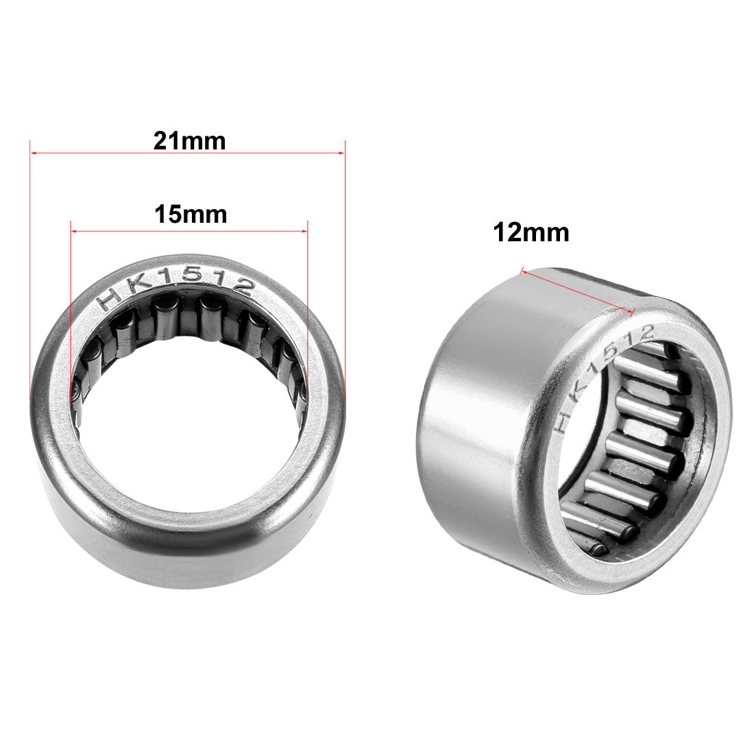 uxcell Uxcell HK Series Needle Roller Bearings, Stamping Steel Drawn Cup Metric