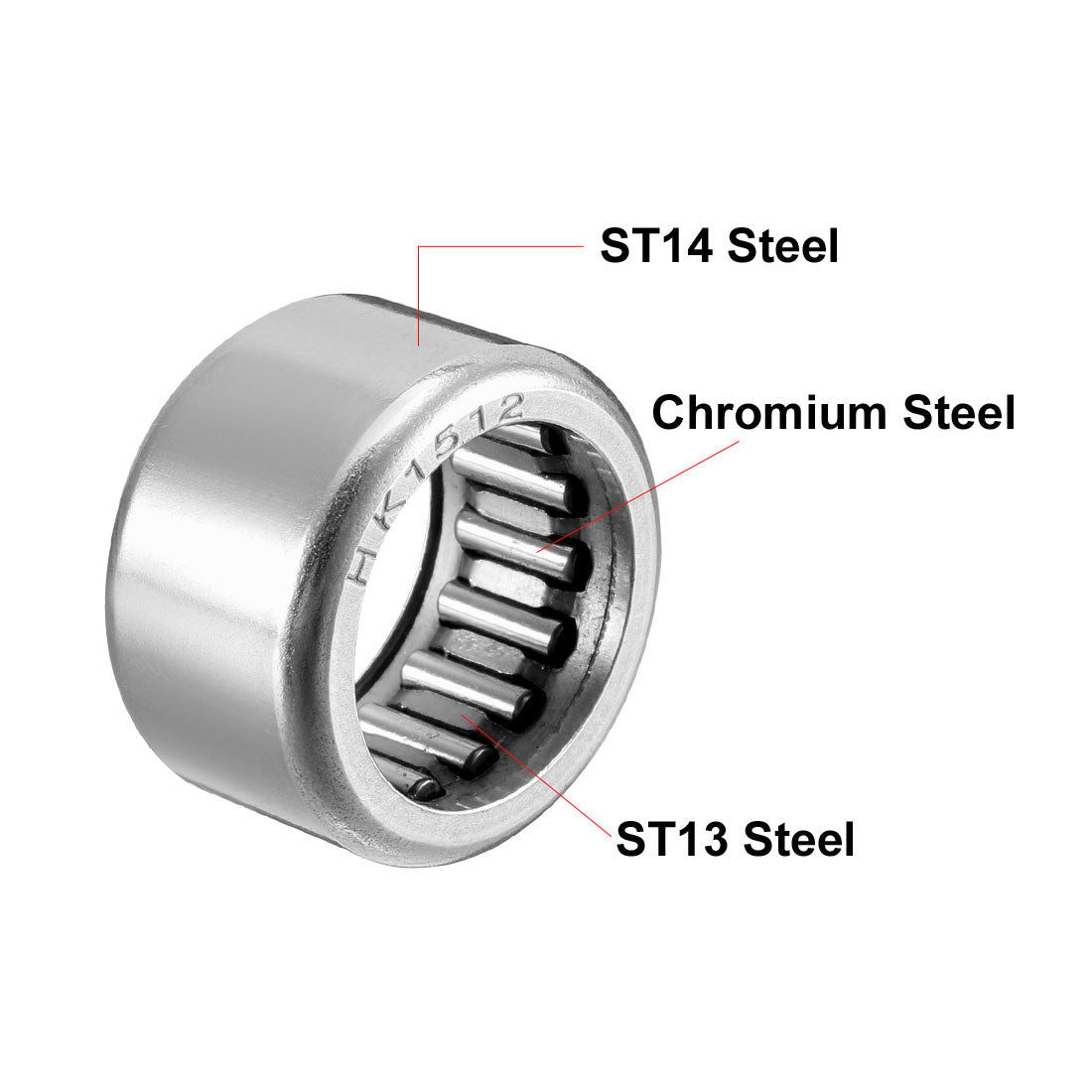 uxcell Uxcell HK Series Needle Roller Bearings, Stamping Steel Drawn Cup Metric