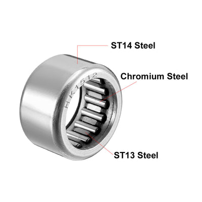 Harfington Uxcell HK Series Needle Roller Bearings, Stamping Steel Drawn Cup Metric