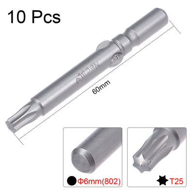 Harfington 10 Pcs 60mm Long 6mm Dia Round Shank Magnetic Torx Screwdriver Bits S2 High Alloy Steel