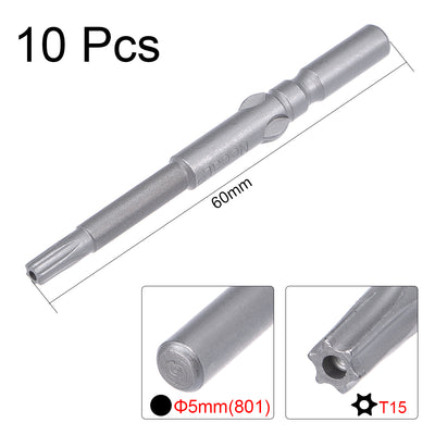 Harfington 10Pcs 60mm Long 5mm Dia Round Shank Magnetic Torx Security Screwdriver Bits S2 High Alloy Steel