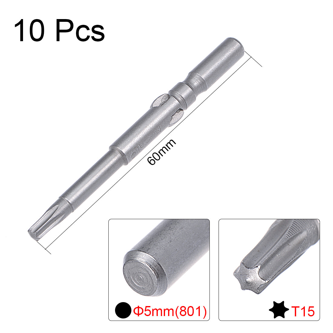 Harfington 10 Pcs 60mm Long 5mm Dia Round Shank Magnetic Torx Screwdriver Bits