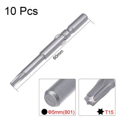 Harfington 10 Pcs 60mm Long 5mm Dia Round Shank Magnetic Torx Screwdriver Bits