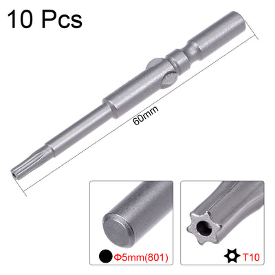 Harfington 10Pcs 60mm Long 5mm Dia Round Shank Magnetic Torx Security Screwdriver Bits S2 High Alloy Steel