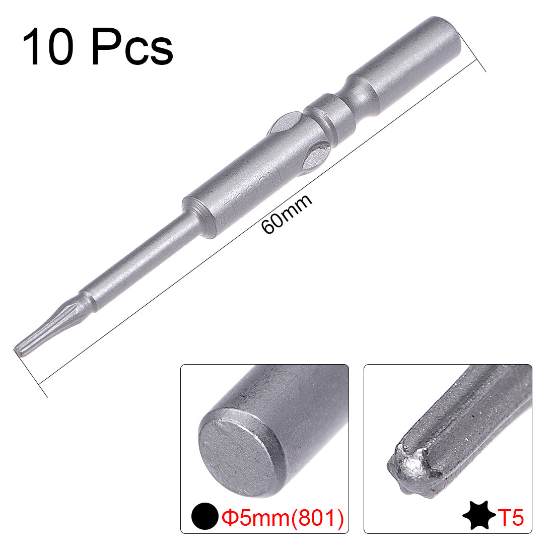 Harfington 10 Pcs 60mm Long 5mm Dia Round Shank Magnetic Torx Screwdriver Bits