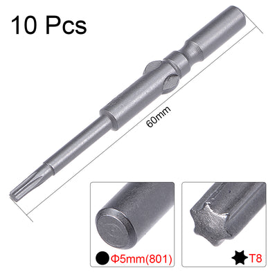 Harfington 10 Pcs 60mm Long 5mm Dia Round Shank Magnetic Torx Screwdriver Bits