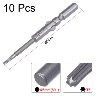 Harfington 10 Pcs 60mm Long 5mm Dia Round Shank Magnetic Torx Screwdriver Bits