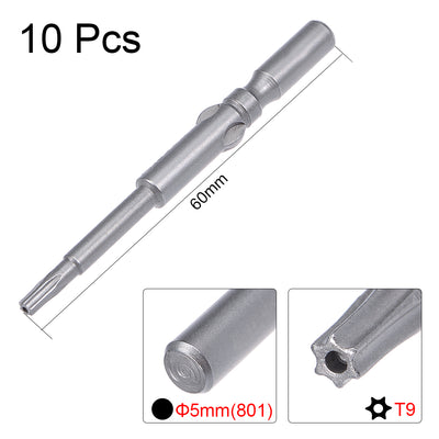 Harfington 10Pcs 60mm Long 5mm Dia Round Shank Magnetic Torx Security Screwdriver Bits S2 High Alloy Steel