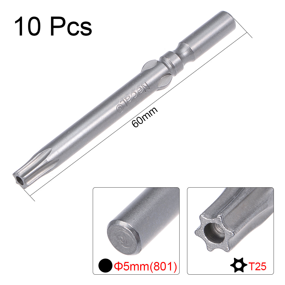 Harfington 10Pcs 60mm Long 5mm Dia Round Shank Magnetic Torx Security Screwdriver Bits S2 High Alloy Steel