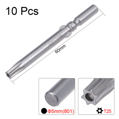 Harfington 10Pcs 60mm Long 5mm Dia Round Shank Magnetic Torx Security Screwdriver Bits S2 High Alloy Steel
