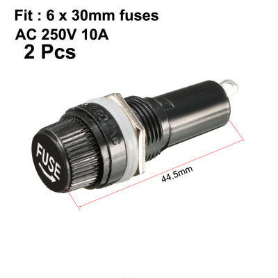 Harfington 2pcs AC 10A 250V 6mm x 30mm Black Electrical Panel Mounted Screw Cap Fuse Holder