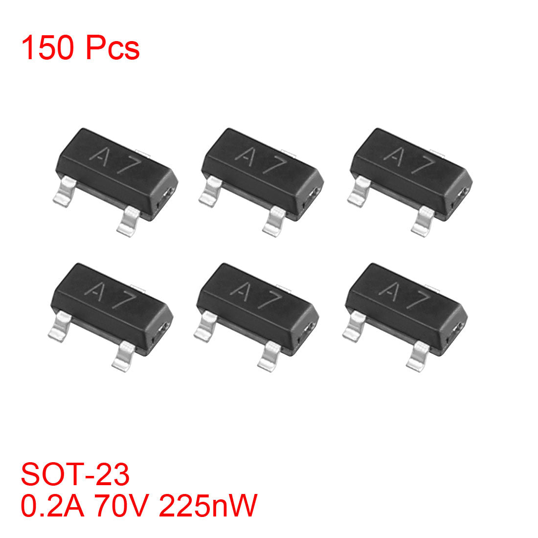 Harfington 150pcs Surface Mounted Devices High-Speed Switching Recrifiers Diode 0.2A 71V 225nW SOT-23,Ifm=100mA