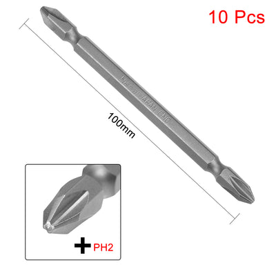 Harfington 10pcs 100mm 1/4" Hex Shank PH2 Magnetic Phillips Double-Ended Screwdriver Bit S2