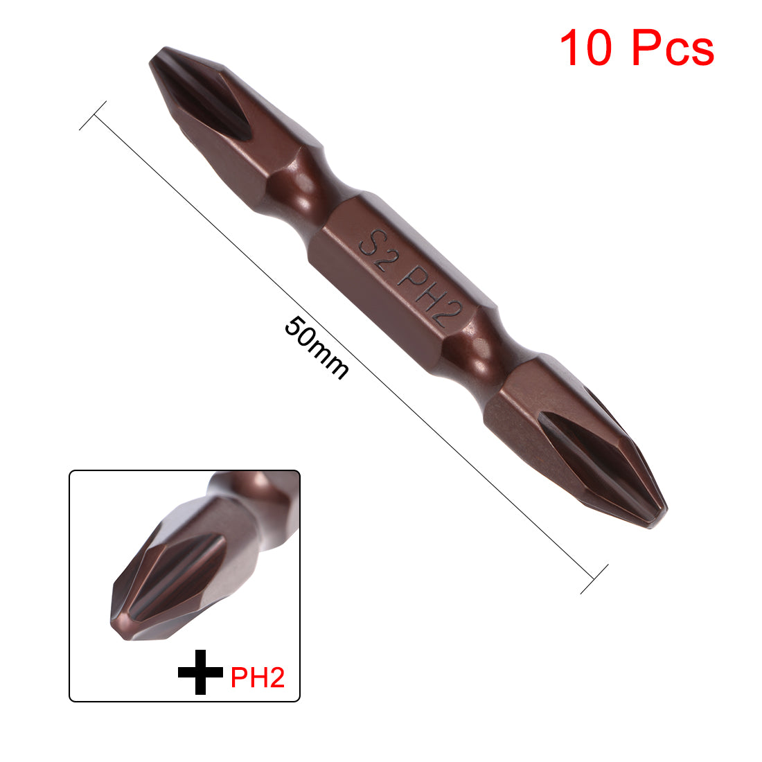 Harfington 10pcs 50mm 1/4" Hex Shank PH2 Magnetic Phillips Double-Ended Screwdriver Bits S2