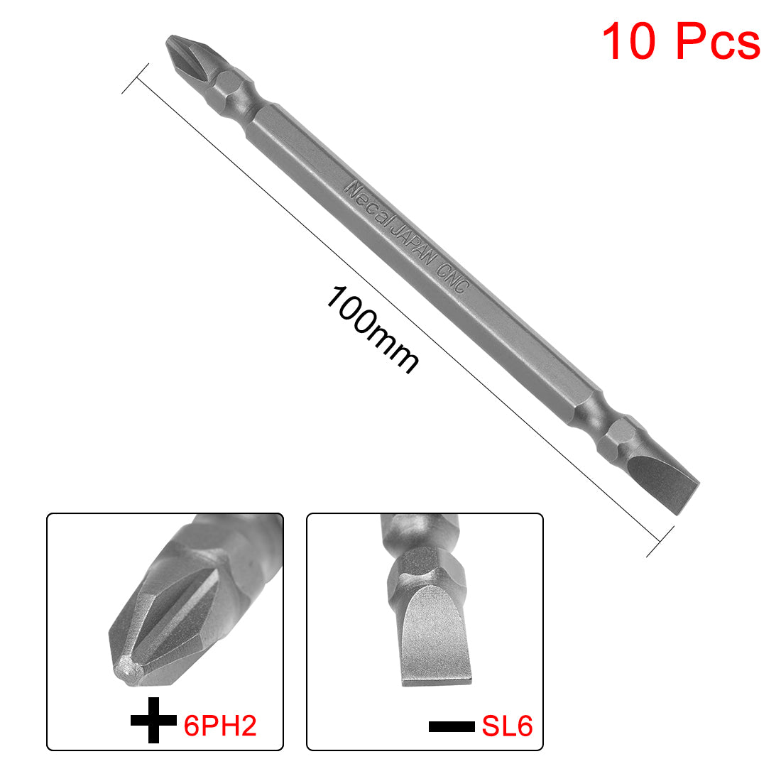 Harfington 10Pcs 100mm Long S2 Magnetic Phillips-Slotted Screwdriver Bits 6PH2 SL6 Hex Head