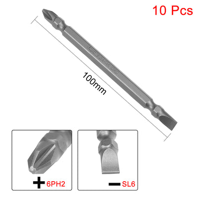 Harfington 10Pcs 100mm Long S2 Magnetic Phillips-Slotted Screwdriver Bits 6PH2 SL6 Hex Head
