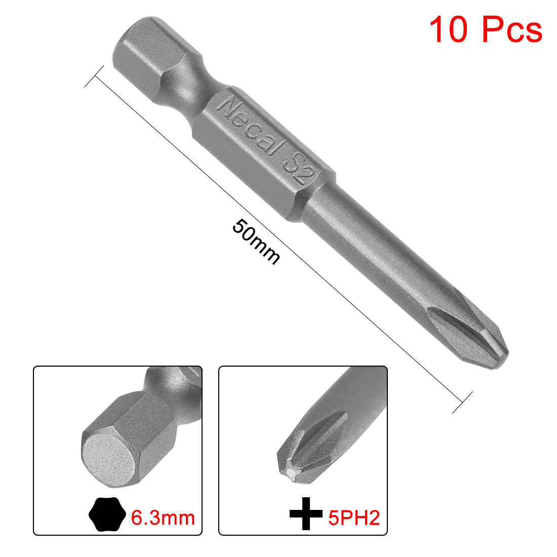 Harfington 10pcs 50mm 1/4" Hex Shank 5mm PH2 Magnetic Phillips Head Screwdriver Bits S2