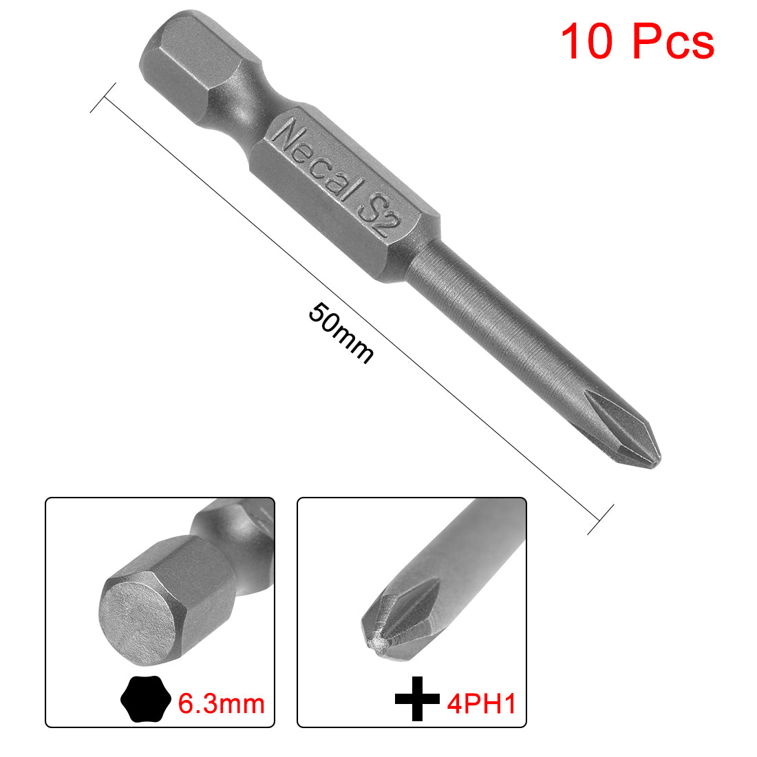 Harfington 10pcs 50mm 1/4" Hex Shank Magnetic Phillips Head Screwdriver Bits S2 Alloy Steel