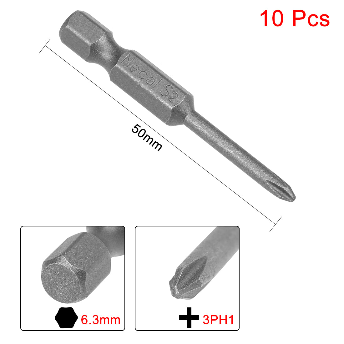 Harfington 10pcs 50mm 1/4" Hex Shank 3mm Magnetic Phillips Head Screwdriver Bits S2