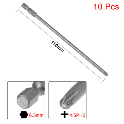 Harfington 10pcs 150mm 1/4" Hex Shank 4.5mm PH2 Magnetic Phillips Head Screwdriver Bits S2