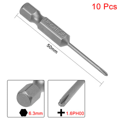 Harfington 10pcs 50mm 1/4" Hex Shank 1.6mm PH00 Magnetic Phillips Head Screwdriver Bits S2