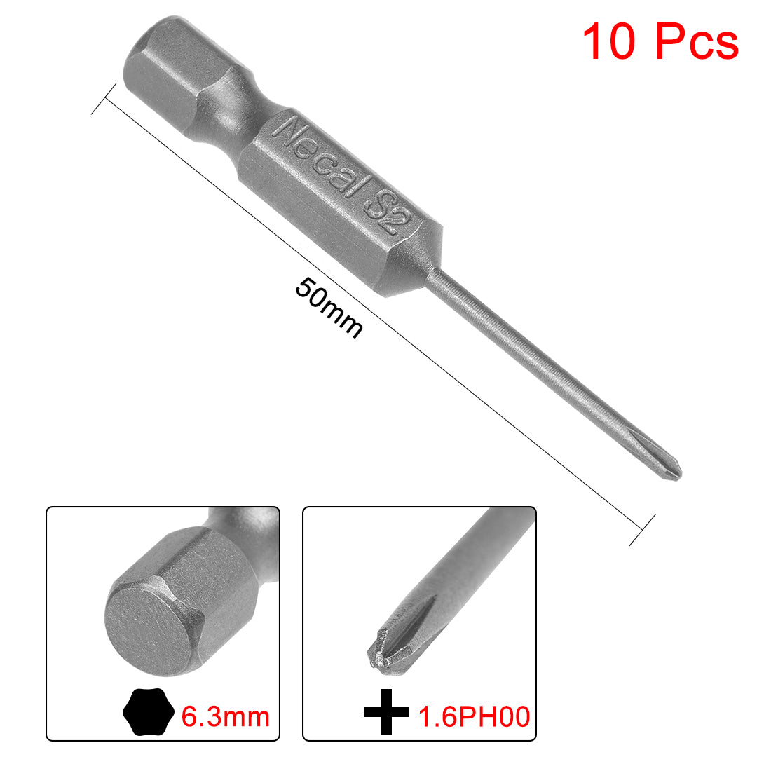 Harfington 10pcs 50mm 1/4" Hex Shank 1.6mm PH00 Magnetic Phillips Head Screwdriver Bits S2