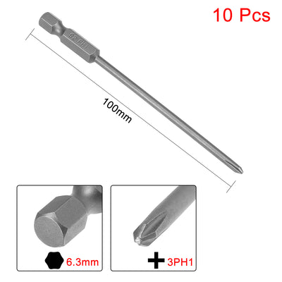 Harfington 10pcs 100mm 1/4" Hex Shank Magnetic Phillips Head Screwdriver Bit S2 Alloy Steel