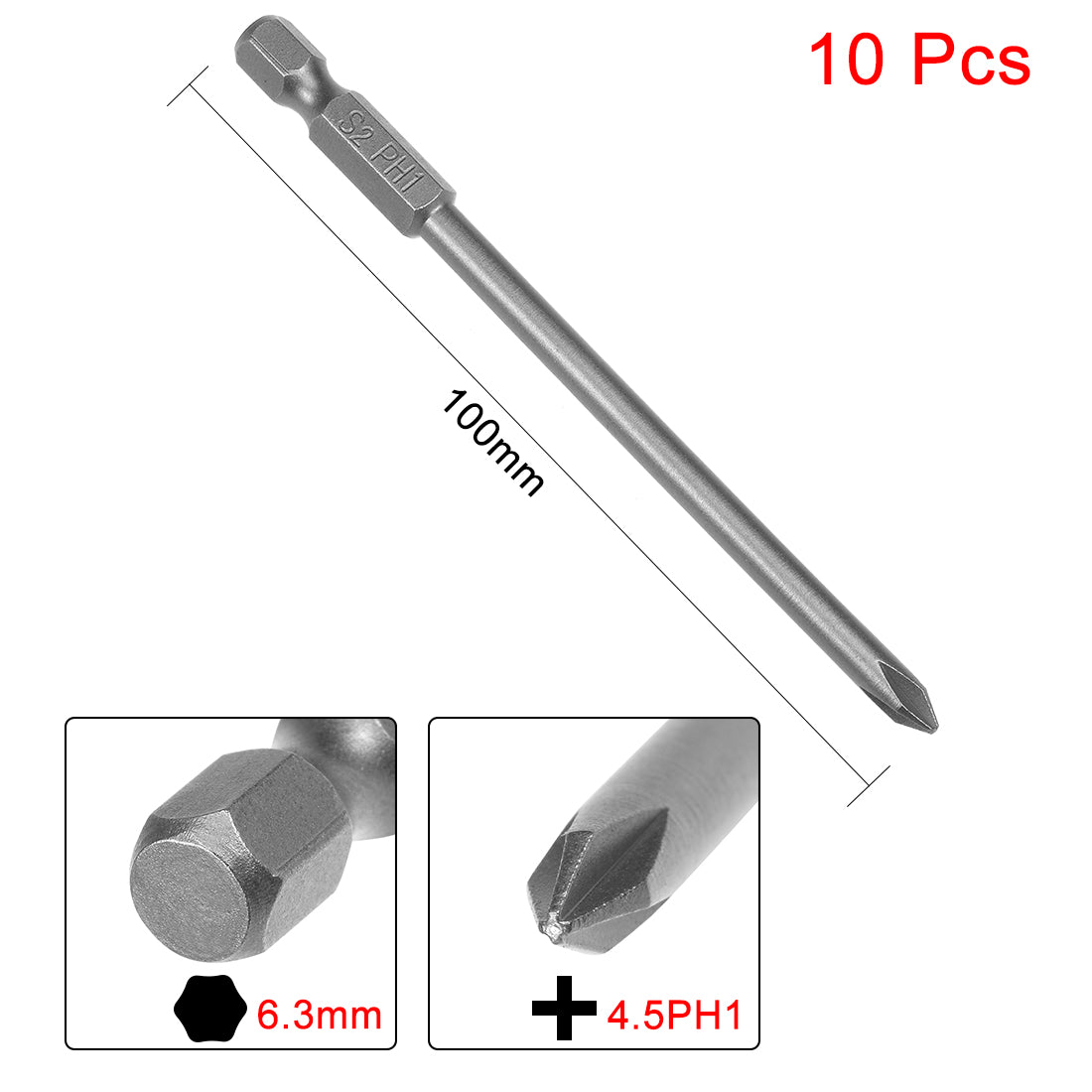 Harfington 10pcs 100mm 1/4" Hex Shank 4.5mm PH1 Magnetic Phillips Head Screwdriver Bits S2
