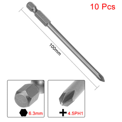 Harfington 10pcs 100mm 1/4" Hex Shank 4.5mm PH1 Magnetic Phillips Head Screwdriver Bits S2