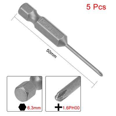 Harfington 5pcs 50mm 1/4" Hex Shank 1.6mm PH00 Magnetic Phillips Head Screwdriver Bits S2