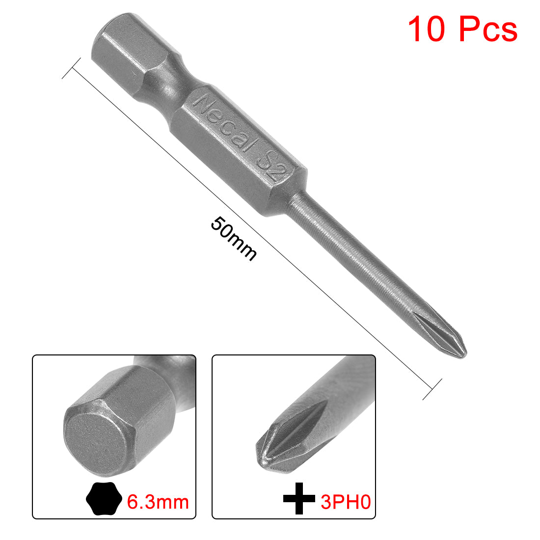 Harfington 10pcs 50mm 1/4" Hex Shank PH0 Magnetic Phillips Head Screwdriver Bits S2