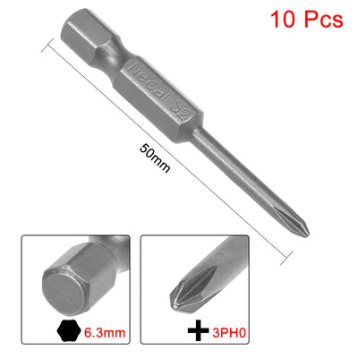 Harfington 10pcs 50mm 1/4" Hex Shank PH0 Magnetic Phillips Head Screwdriver Bits S2
