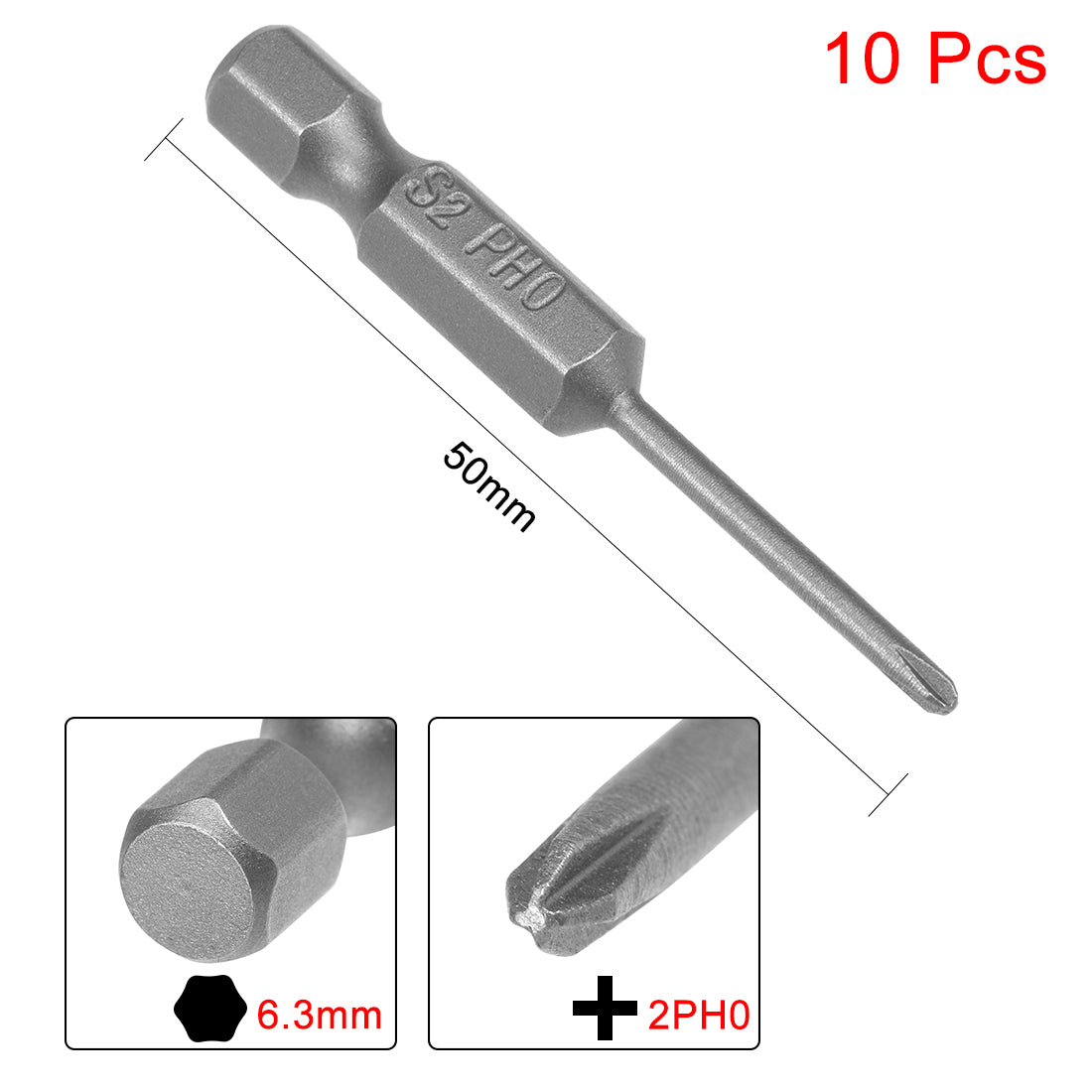 Harfington 10pcs 50mm 1/4" Hex Shank 2mm PH0 Magnetic Phillips Head Screwdriver Bits S2