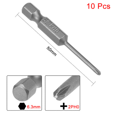 Harfington 10pcs 50mm 1/4" Hex Shank 2mm PH0 Magnetic Phillips Head Screwdriver Bits S2