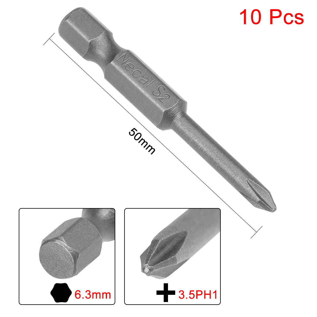 Harfington 10pcs 50mm 1/4" Hex Shank 3.5mm Magnetic Phillips Head Screwdriver Bits S2