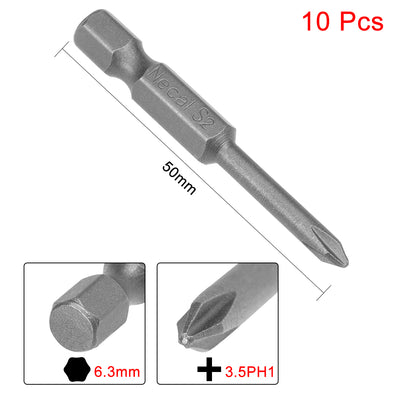 Harfington 10pcs 50mm 1/4" Hex Shank 3.5mm Magnetic Phillips Head Screwdriver Bits S2