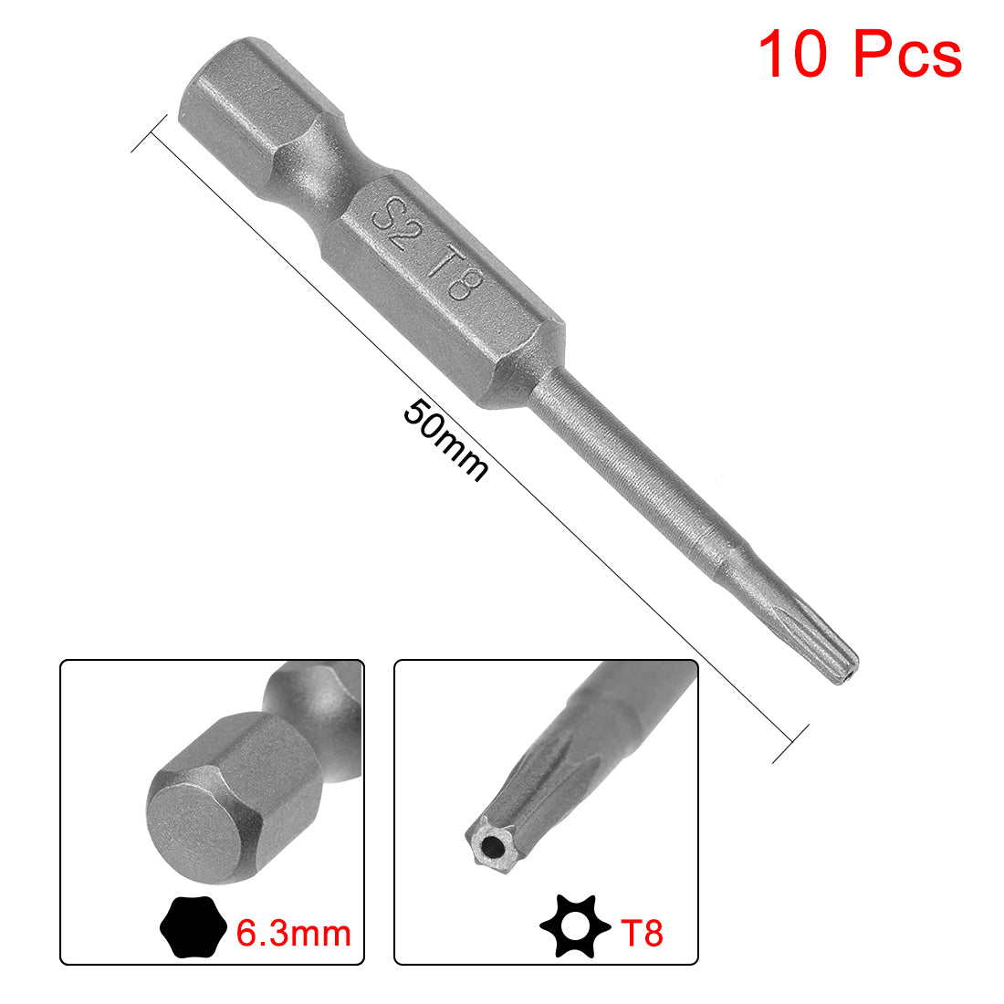 Harfington 10pcs 50mm 1/4" Hex Shank T8 Magnetic Torx Head Security Screwdriver Bits S2
