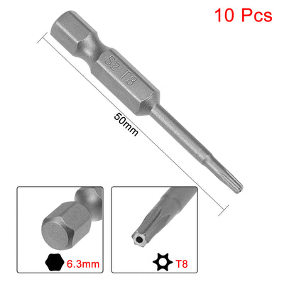 Harfington 10pcs 50mm 1/4" Hex Shank T8 Magnetic Torx Head Security Screwdriver Bits S2