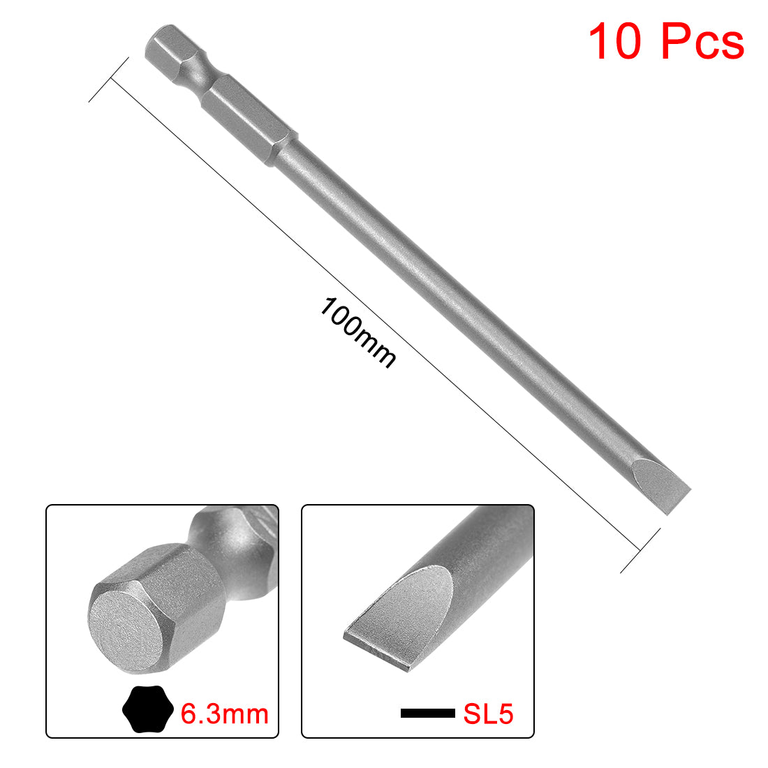 Harfington 10 Pcs 5mm Slotted Tip Magnetic Flat Head Screwdriver Bits, 1/4 Inch Hex Shank 4-inch Length S2 Power Tool