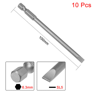 Harfington 10 Pcs 5mm Slotted Tip Magnetic Flat Head Screwdriver Bits, 1/4 Inch Hex Shank 4-inch Length S2 Power Tool