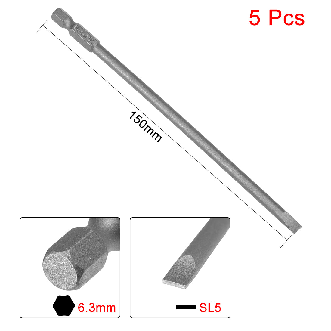 Harfington 5 Pcs 5mm Slotted Tip Magnetic Flat Head Screwdriver Bits, 1/4 Inch Hex Shank 6-inch Length S2 Power Tool